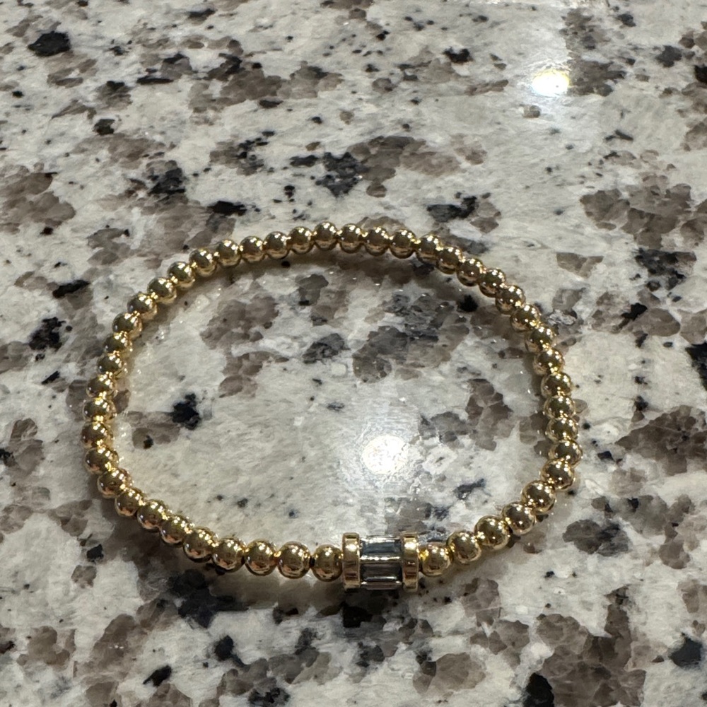 BaubleBar Gold Beaded Bracelet with Aquamarine Gemstone